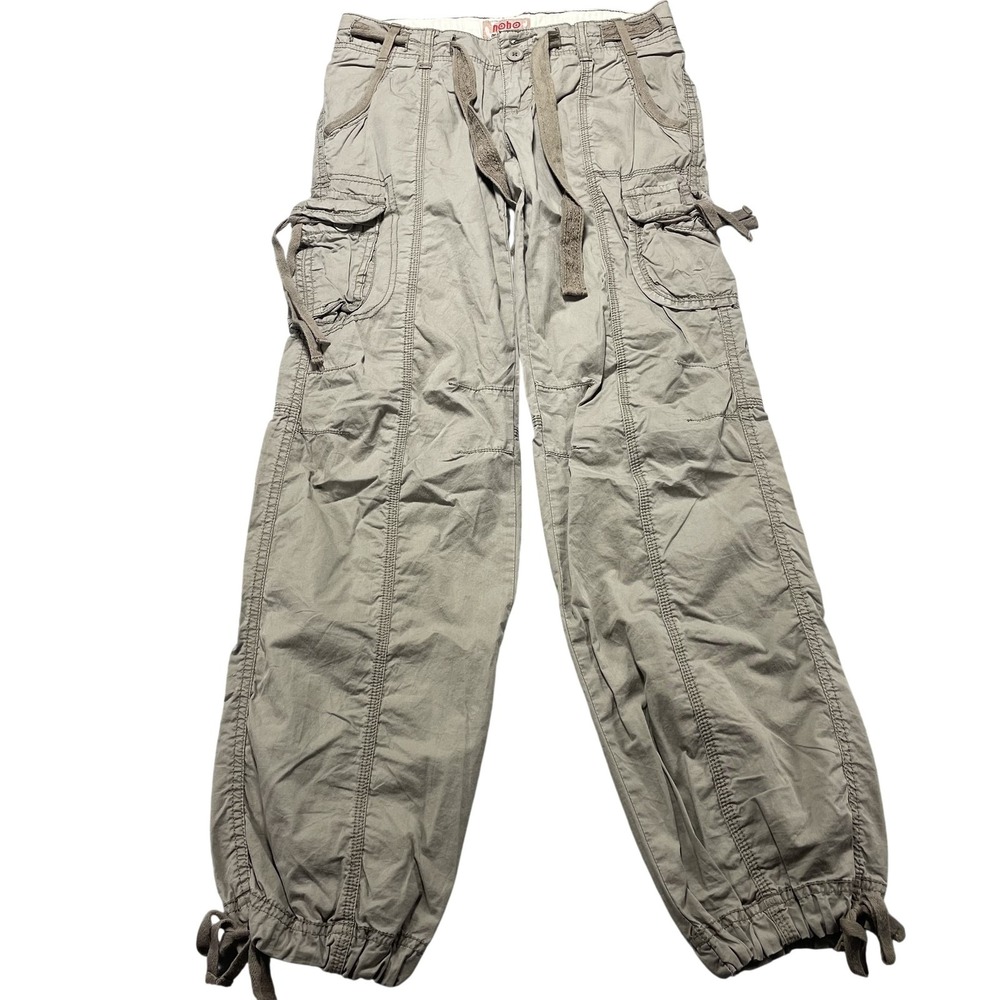 Vintage Y2K No Boundaries Pants Juniors 30x31 Beige Cargo Belted Drawstring Hem